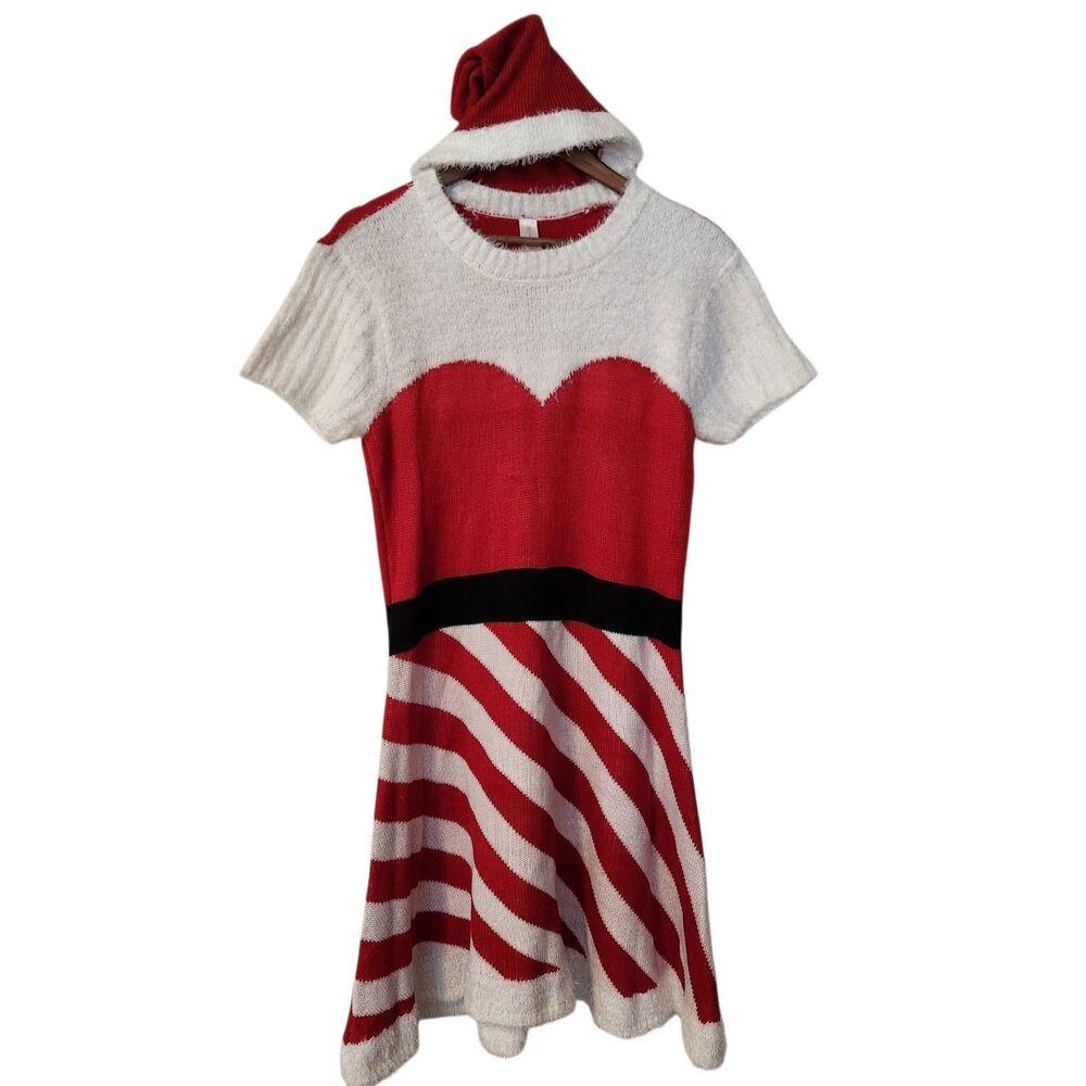 Ugly Christmas Santas Helper Holiday Pullover Tunic Sweater Dress & Hat XXL